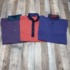 Greyson Performance Golf Polo Shirt Lot (3) – Striped Purple/Orange/Blue